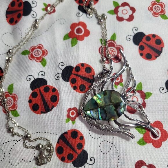 Abalone Shell Silver Angelfish Pendant - Picture 3 of 8